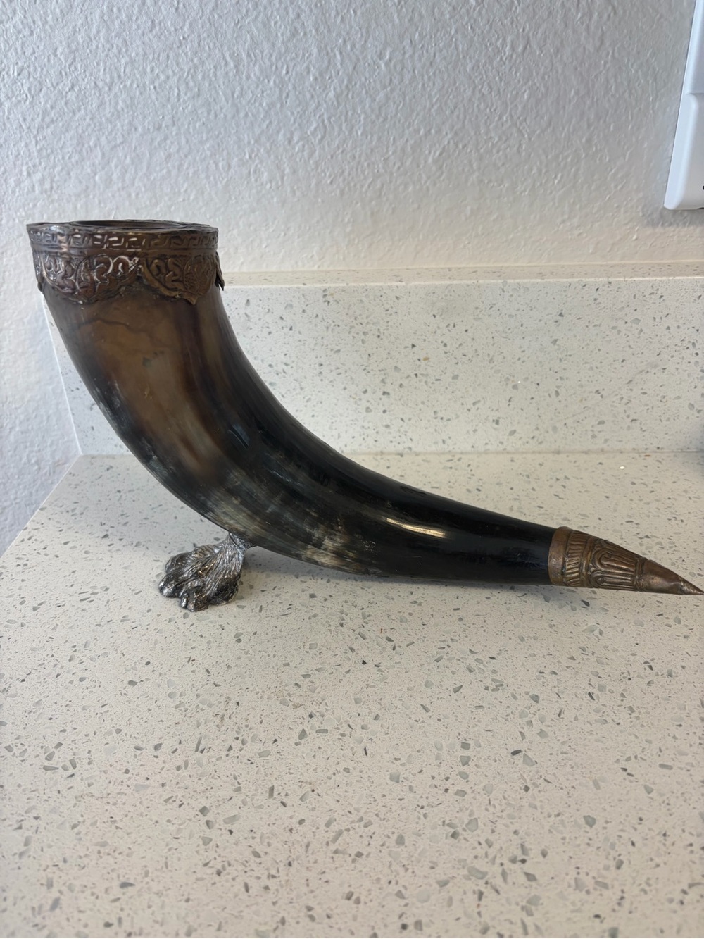 Vintage 15” Horn Candlestick Candle Holder Ornate Metal Claw Foot